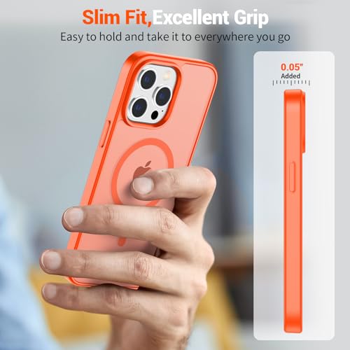 Image of SUPFINE Magnetic for iPhone 14 Pro Max Case (Compatible with MagSafe) (Military Grade Drop Protection) Slim Translucent Matte Shockproof Phone Cover,Orange
