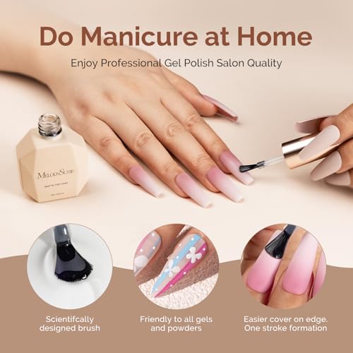 Image of MelodySusie 15ML No Wipe Matte Gel Top Coat - Long Lasting Top Gel for Clear Nail Gel and Acrylic Nails - Gift for Women Ideal for Home DIY and Nail Salon