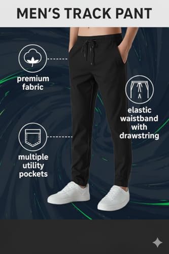 Image of Men's Sports Track Pants /Joggers - Pack of 1 Soft & Breathable Lower | Black & Gray Colors | M to 2XL Size for Athletic & Daily Use