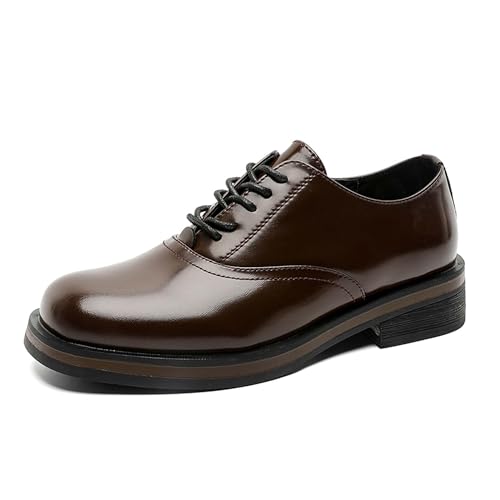 Men's Business Derby Shoes with Retro Square Toe Design, Casual Formal Work Office Leather Shoes, Slip-Resistant and Lightweight Suit Dress Loafers