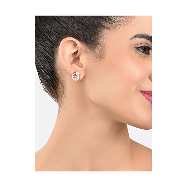 Zaveri Pearls Enchanting Gold Tone Floral Cubic Zirconia & Pearl Stud Earring For Women-ZPFK9456 - Image 8