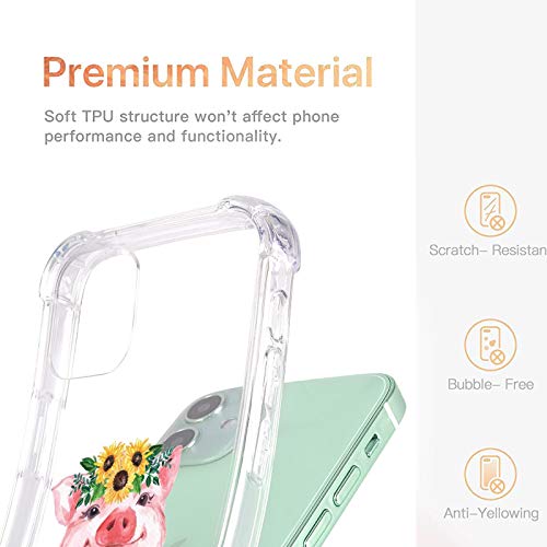 Lugeke Sunflower Pig Print Case For Iphone 11,Watercolor Piggy Soft Tpu Flexible Full-Body Airbag Shockproof Case Cover For Girls Women,Transparent Anti-Scratch Bumper Protection Phone Case #TOP5