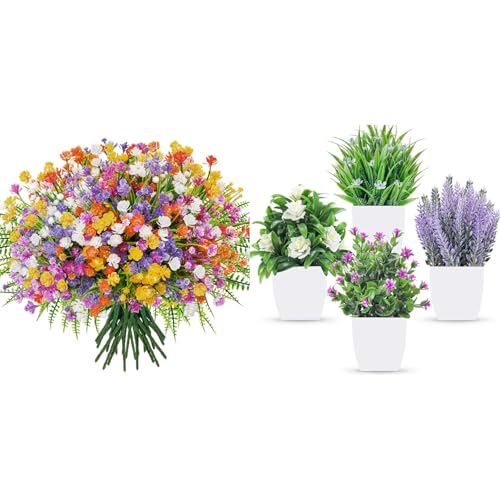 Der Rose Bundle of 20 Bundles Fake Flowers and 4 Pack Fake Plants