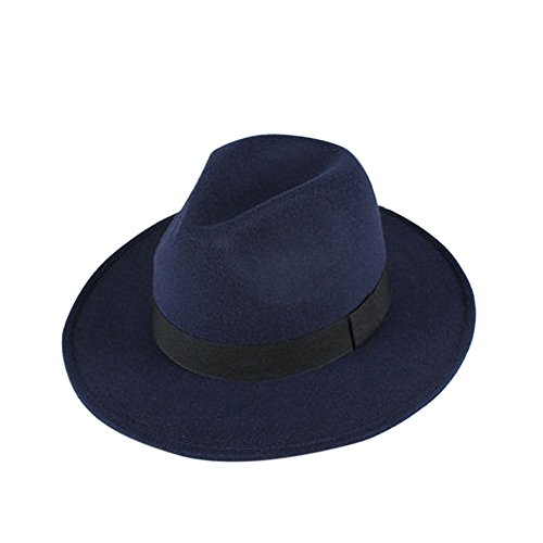formanism クール キレイめ シック レトロ ジャズ ウール 中折れ 帽子 ストロー ハット メンズ (ブルー)