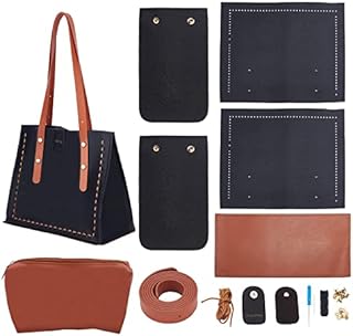 PandaHall DIY Tote Leather Bag Kit Black Brown Large Tote Bag Easy Handcraft Shouler Bag with Insert Organizer Bag Straps Screws Buckles and Kintting Tool Screwdriver for Women Purses Bags Gifts