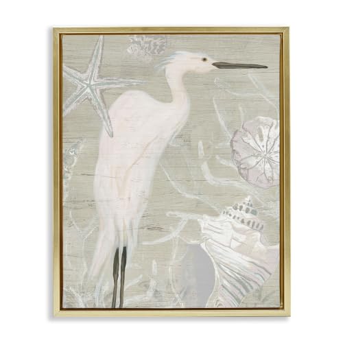 White Egret Coastal Beach, 25 x 31 Inch Canvas in Floater Frame