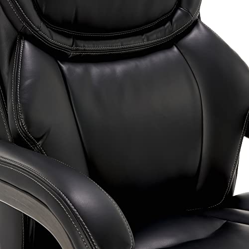 La-Z-Boy Harnett Big & Tall Executive Office Comfort Core Cushions, Ergonomic High-Back Chair With Solid Wood Arms, Bonded Leather, Black #TOP4
