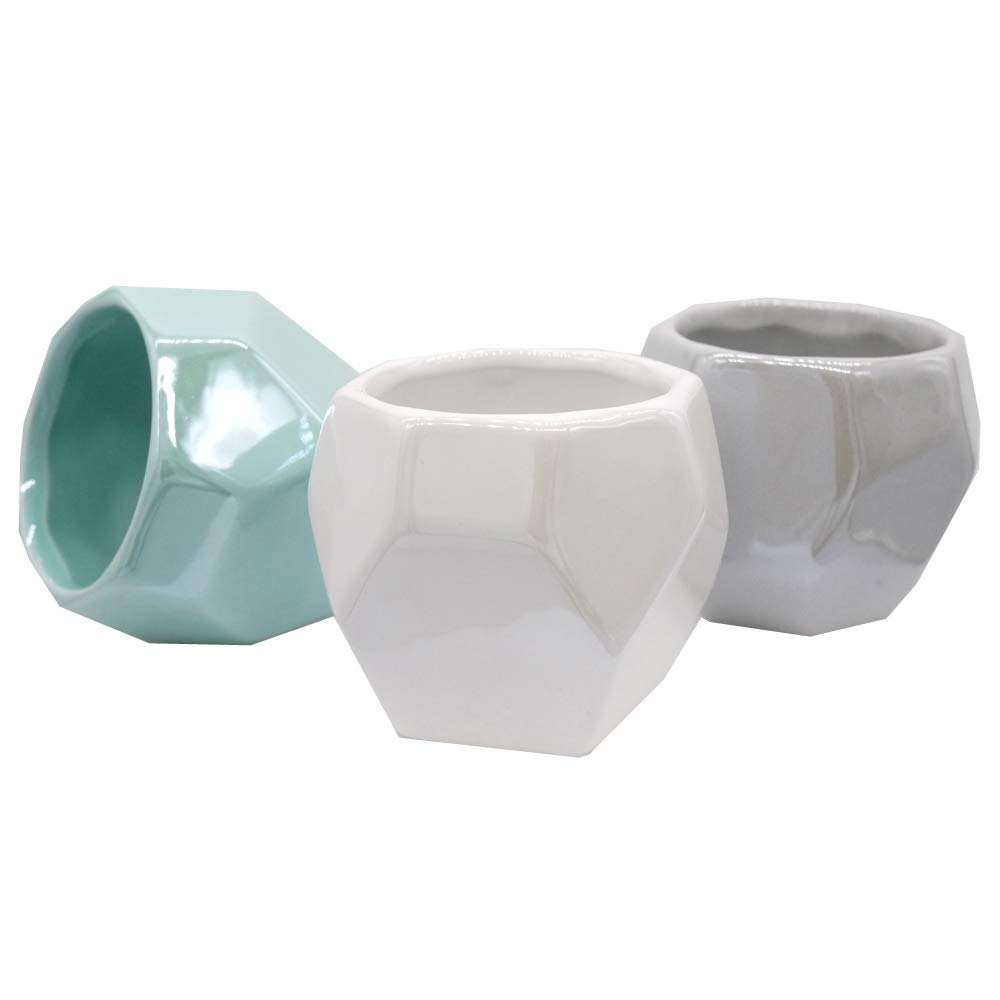 Set Aus 3 Geometrischen Keramiktöpfen Für Sukkulenten - 7.6cm, Gemischte Farben