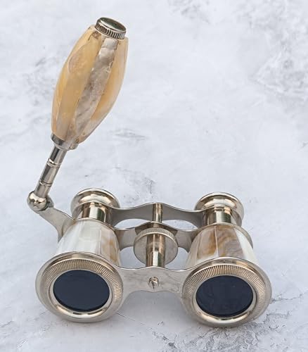 SUGRA ART 2.5 Inches Opera Glasses Binoculars for Adults with Handle- Captain's Mother of Pearl Solid Brass Opera Glasses Binoculars-Pocket Size Handel Binoculars for Kids, Bird Watching, Hunting