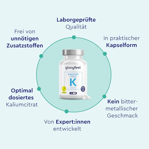 Kalium – 120 Kapseln mit 800 mg Kalium (aus Kaliumcitrat) pro Tagesdosis – für Blutdruck, Muskelfunktion & Nervensystem* – vegan, optimal dosiert, laborgeprüft