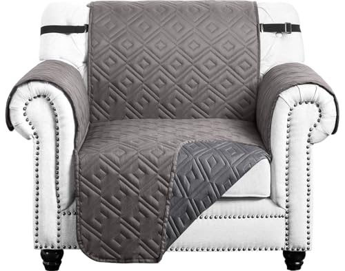 Hafaa Sofa Cover 1 Seater Water Resistant Sofa Slipcovers, Light Grey/Dark Grey Non Slip Reversible Sofa Covers with Elastic Strap - Washable Sofa Protectors from Pets/Kids/Dogs