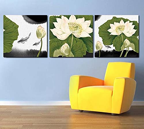 Affiches d'art mural de fleurs triptyque peinture lotus moderne 60x60