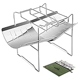 wolfyok outdoors 焚火台 コンパクト 焚き火台 【高さ調整可・2倍厚く火床】 フック式五徳 ステンレス製 軽量 1-3人用 折りたたみ式 1台3役 A4サイズ バーベキューコンロ BBQコンロ キャンプ 焚火 収納ケース付き 国内ブランド