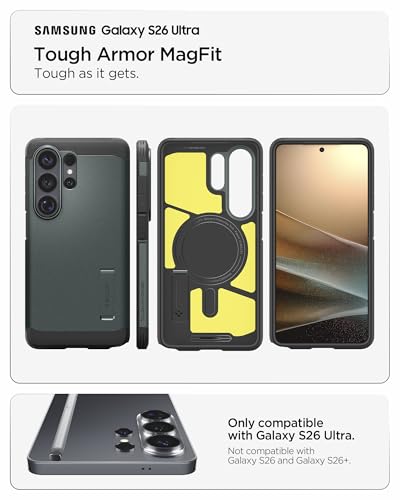Image of Spigen for Galaxy S26 Ultra Case, Tough Armor MagFit [Kickstand] [Compatible with MagSafe] [Military-Grade Protection] - Abyss Green
