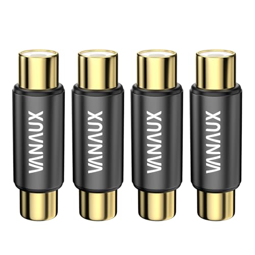 Image of VANAUX 4PCS Gold RCA Female to Female Coupler,Barrel Connectors Adapters Extend Subwoofer RCA Cables Gold Plated for HDTV,Speakers, Amplifiers, Car Audio-Black