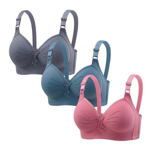 3 Pcs Women Full Coverage Seamless Everyday Bras No Underwire Push Up Adjustable Bra Plus Size Everyday Bra Multicolors (46/105C