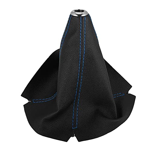 A ABSOPRO Car Shift Boot Cover Universal Gear Shift Knob Boot Dust Cover Faux Leather Black with Blue Line