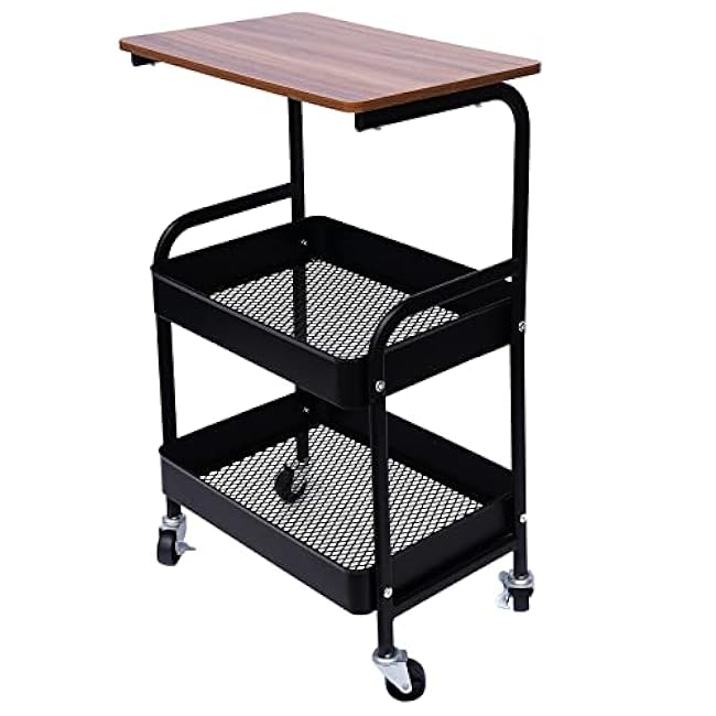 3 Tier Rolling Cart with Tabletop,Multipurpose Utility Storage Cart for Office Kitchen Bedroom Living Room,Black-9ek0lcC4