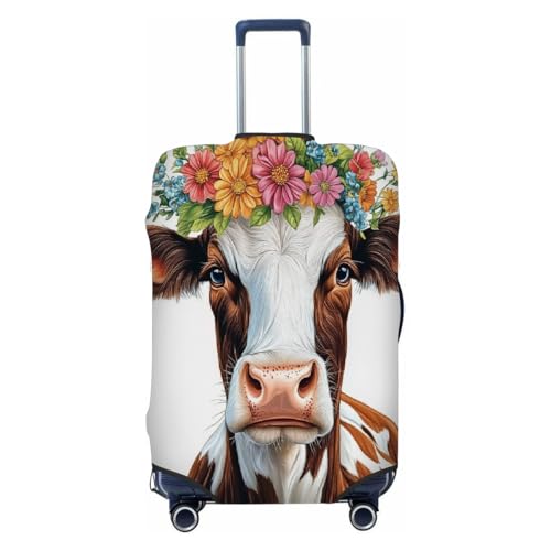 Cow Colorful Flower Stretchable Luggage Covers for Suitcase TSA Approved, Dust Proof and Scratch Resistant Travel Luggage Protector for Carry On (25-28 in)