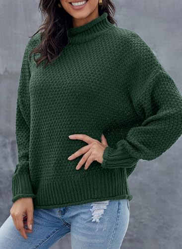 Image of Dokotoo Womens 2026 Winter Fall Solid Turtleneck High Neck Balloon Long Sleeve Sweaters Pullover Outerwear