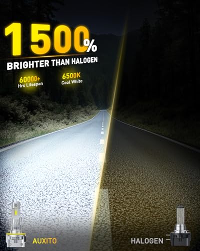 Image of AUXITO H11B Bulbs, 1500% Brighter 6500K White, 1:1 Halogen Size H8B /H9B Light, 3MIN Installation, 20 Years Lifespan, IP68 Waterproof, Pack of 2