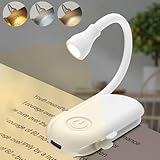 Gesto Rechargeable Book Reading Light with Clip – 3 Color Changing Light for Reading in Bed | 80 Hours Runtime Led Lamp for Night | Flexible Goose Neck Clip on Book Light for Book Lovers
