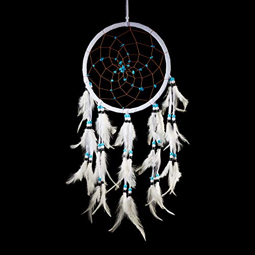 Pink Pineapple Large Handmade Bohemian Dream Catcher Ethical Hanging Dreamcatcher Wall Art with Vegan Suede Turquoise Stones Feathers and Beads Traditional Crochet Design 22cm Wide - Image 3