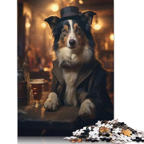 Puzzle Adulte 500 pièces Border Collie au pub Puzzle en Bois pour Adultes et Adolescents Puzzle Durable pour Adultes | Jeux 500 pièces (52 x 38 cm)