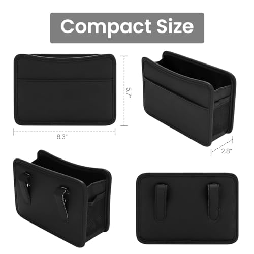 Image of STHIRA Car Organizer Pouch Clip-On Car Dustbin Collapsible PU Leather Car Dustbin Multipurpose Trash Bin Car Organiser Ideal for Car Door or Backseat 21cm x 3cm x 14.5cm Dustbin for Car