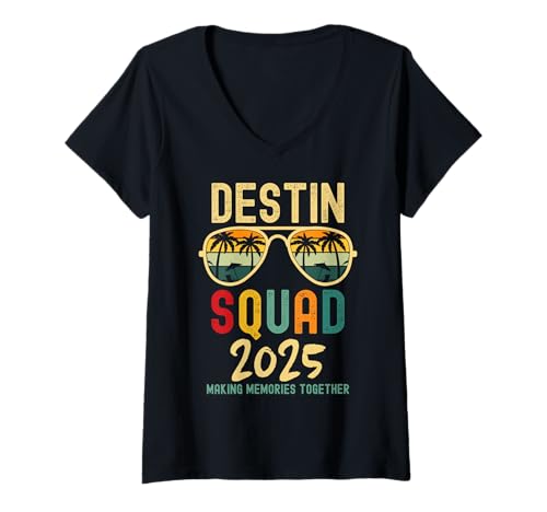 Femme Destin Florida Vacation Squad 2025 Matching Group Family T-Shirt avec Col en V