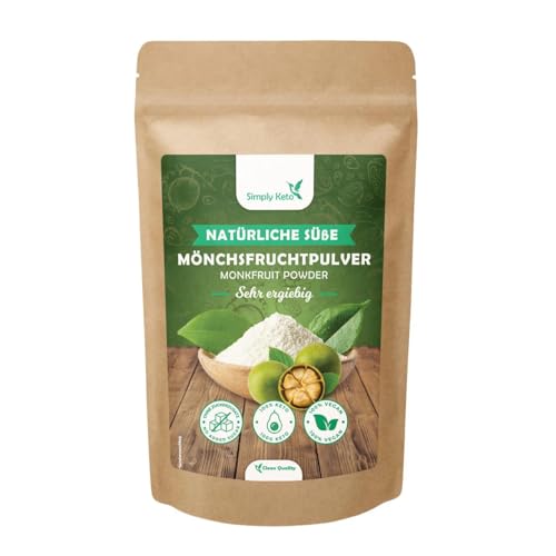 Simply Keto Mönchsfrucht Zuckerersatz Pulver (100g) - Keto-freundlicher Monk Fruit Sweetener - Süßer als Zucker - Viele Vorteile gegenüber Erythrit, Stevia, Xylit und Birkenzucker