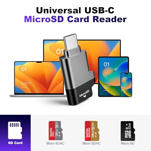 Image of Verilux USB-C MicroSD Card Reader with USB 3.0 & 5Gbps High-Speed | Memory Card Reader USB for MicroSDXC, MicroSDHC, and MicroSD for Window, Mac OS X and Andriod