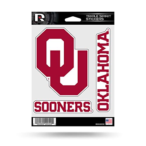Rico Industries NCAA Oklahoma Sooners Die Cut 3-Piece Triple Spirit Sticker Sheet