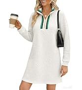 BLENCOT Dresses for Women 2025 Casual Half Zip V Neck Spring Mini Sweater Dress Long Sleeve Fashi...