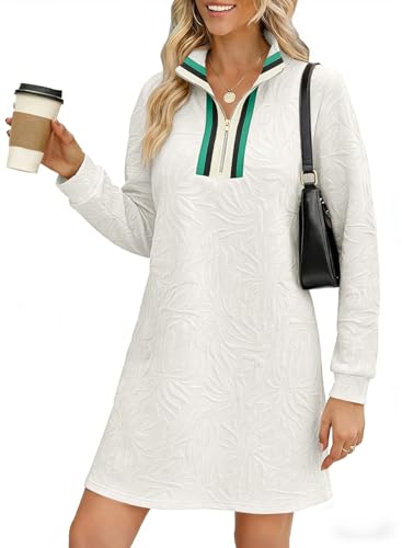 Image of BLENCOT Women's Dress Zip Up Stand Neck Pullover Sweatshirt Mini Dresses