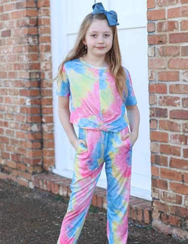 Image of Arshiner Girls Clothing Sets Tie Dye Twist Front Tops & Sweatpants Outfits Sportwear Sweatsuits Tracksuits 4-13 Year