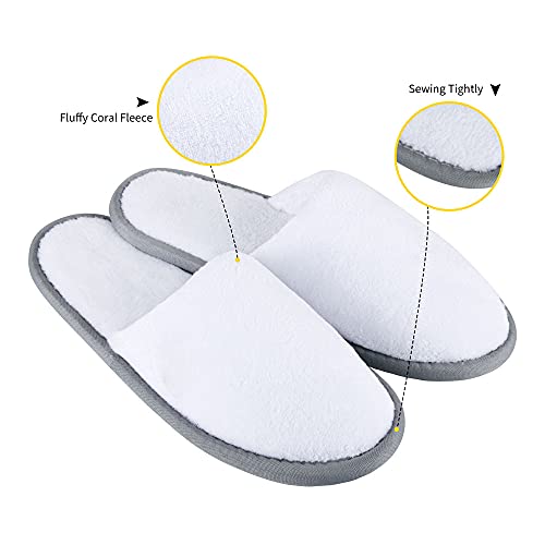 Spa Slippers, (White-6Pairs) Closed Toe Medium Size Disposable Indoor Hotel Slippers, Fluffy Coral Fleece, Padded Sole For Comfort- For Guests, Hotel, Travel, Fits Us Men Size 6 & Women Size 7 #TOP3