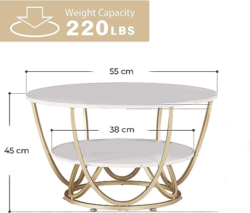 Image of Device Bas with BROWN ART SHOPPEE Faux Marble Top Round 2 Tier Metal Coffee Tables Simple Living Room Table Sets,Sofa Center Table End Tables with Metal Frame Home Decor for Living Room(Gold & White)