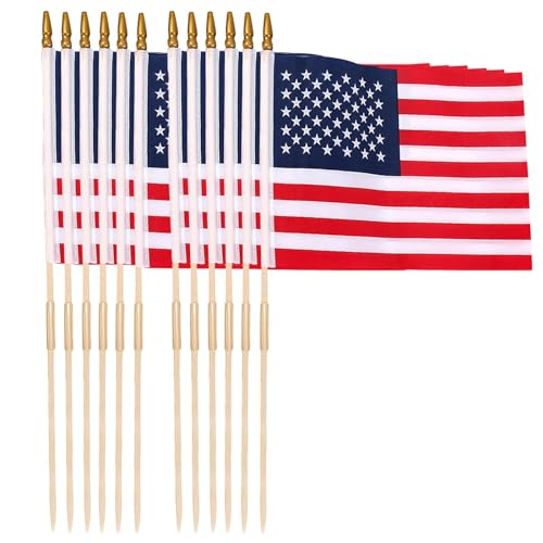 12 Pack 12x18 Inch American Flags for Outside Vivid Color US Flags with Kid-Safe Spear Top Perfect for Parades Flag Day Memorial Day 4th of July Independence Day 250th Anniversary USA stick Flags Patriotic Holiday Yard Garden Flags