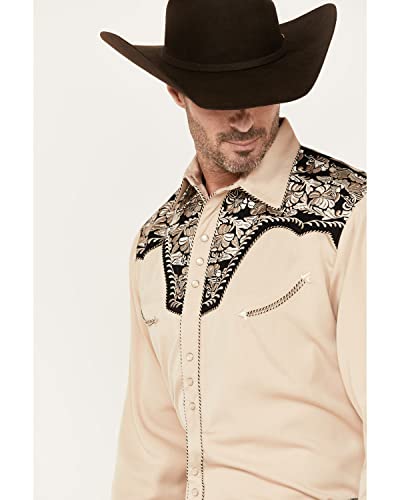 Scully Men's Floral Tooled Embroidered Long Sleeve Western Snap Shirt Tan Small #TOP1