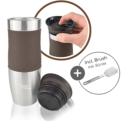 Milu Insulated Coffee Mug to Go - 100% Leak Proof - Stainless Steel - Double Wall Insulation - Travel Mug - Brown, 450ml - Image 4