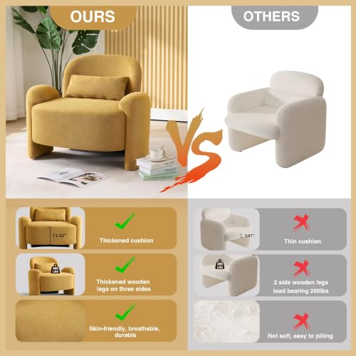 Image of LOULENS Accent Chair, Linen Fabric Lounge Armchair, Yellow