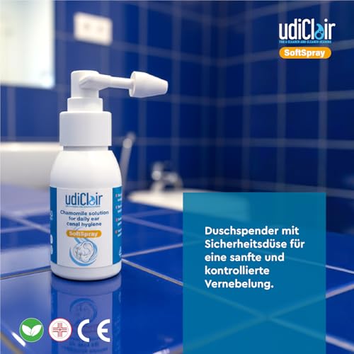 Ohrenschmalz Entferner Spray 50 ml - UdiClair SoftSpray - Isotonische Lösung 0% Alkohol Made in Italy - Ohrenreinigung für Erwachsene Kinder und Seniore