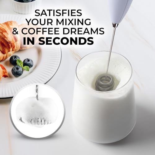 Image of Zulay Kitchen Powerful Milk Frother Wand With Duracell Batteries - Ultra Fast Handheld Drink Mixer - Electric Whisk Foam Maker for Coffee, Lattes, Cappuccino & Matcha - Triple Whisk - Pale Cloud