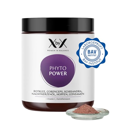 XbyX Phyto Power 90 g | 45 Portionen | Hormonelle Unterstützung ab der Menopause | Hormonfrei | Ohne Soja | Mit Rotklee Cordyceps Schisandra Nachtkerzenöl Hopfen & Leinsamen | Aus Deutschland