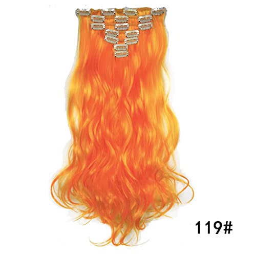 Iluu Orange Color Synthetic Wavy Curly Hair 20" 100G Japan Heat Resistant Fiber Hairpieces 7Pcs 16 Clips Full Head Clip In Fine Hair Extensions (#119, Orange) #TOP4