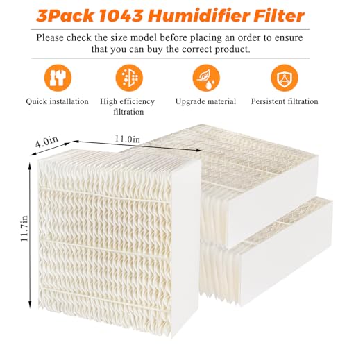 Blutoget 1043 Humidifier Wick Filters 3 Pack Replacement for Essick Air AIRCARE EP9500 EP9700 EP9800 EP9R500 EP9R800 821000 826000 826800 831000 &Bemis Space Saver 800 8000 Series Humidifiers
