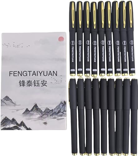 Fengtaiyuan Capped Gel Pens, 1.0mm Bold Point Quick Dry Black Ink, UV Plated Soft-Touch Thick Anti-Slip Barrel with Metal Clip, Ergonomic for Large Hands Smooth Writing Pens [Pack of 18]