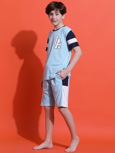 Image of Li'l Tomatoes Boys 100% Cotton Night Suit | Summer T-Shirt & Shorts Set | Soft & Breathable Sleepwear | 9-16 Years