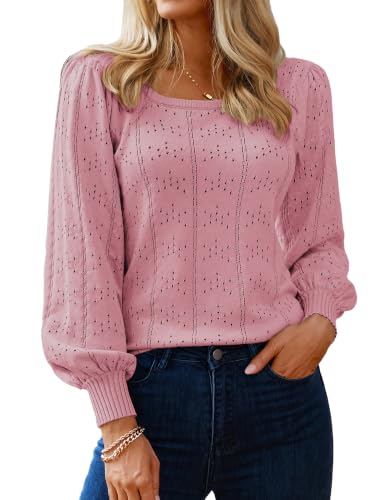 Image of HOTOUCH Sweaters for Women 2026 Fall Trendy Tops Casual Puff Sleeve Square Neck Cute Tunic Pullover Blouses XS-XXL